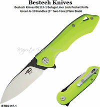 Bestech Knives BG11F-1 Beluga Liner Lock Pocket Knife Green G-10 Handles (3" Two-Tone) Plain Blade Bestech Knives BG11F-1 Beluga Liner Lock Pocket Knife Green G-10 Handles (3" Two-Tone) Plain Blade