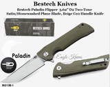 Bestech Knives BG13B-1 Bestech Paladin Flipper Knife 3.62" D2 Two-Tone Satin/Stonewashed Blade, Beige G10 Handle Knife