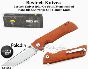 Bestech Knives BG13C-1 Bestech Paladin Flipper Knife 3.62" D2 Two-Tone Satin/Stonewashed Blade, Orange G10 Handle Knife