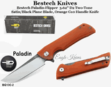 Bestech Knives BG13C-2 Bestech Paladin Flipper Knife 3.62" D2 Two-Tone Satin/Black Blade, Orange G10 Handle Knife