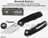 Bestech Knives BG14A-1 Bestech Toucan Flipper Knife 3.74" D2 Two-Tone Satin/Stonewashed Blade, Black G10 Handle Knife