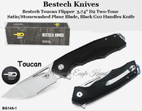 Bestech Knives BG14A-1 Bestech Toucan Flipper Knife 3.74" D2 Two-Tone Satin/Stonewashed Blade, Black G10 Handle Knife Bestech Knives BG14A-1 Bestech Toucan Flipper Knife 3.74" D2 Two-Tone Satin/Stonewashed Blade, Black G10 Handle Knife