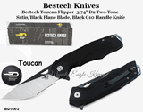 Bestech Knives BG14A-2 Bestech Toucan Flipper Knife 3.74" D2 Two-Tone Satin/Black Blade, Black G10 Handle Knife
