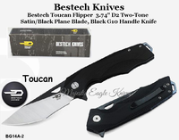 Bestech Knives BG14A-2 Bestech Toucan Flipper Knife 3.74" D2 Two-Tone Satin/Black Blade, Black G10 Handle Knife Bestech Knives BG14A-2 Bestech Toucan Flipper Knife 3.74" D2 Two-Tone Satin/Black Blade, Black G10 Handle Knife