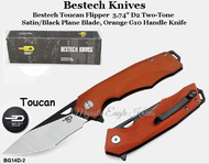 Bestech Knives BG14D-2 Bestech Toucan Flipper Knife 3.74" D2 Two-Tone Satin/Black Blade, Orange G10 Handle Knife Bestech Knives BG14D-2 Bestech Toucan Flipper Knife 3.74" D2 Two-Tone Satin/Black Blade, Orange G10 Handle Knife