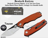 Bestech Knives BG14D-2 Bestech Toucan Flipper Knife 3.74" D2 Two-Tone Satin/Black Blade, Orange G10 Handle Knife Bestech Knives BG14D-2 Bestech Toucan Flipper Knife 3.74" D2 Two-Tone Satin/Black Blade, Orange G10 Handle Knife