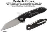BESTECH KNIVES BG15A-1 Barracuda Pocket Flipper Knife 3.5" D2 Satin/Black Stonewashed Two-Tone Modified Wharncliffe Blade, Black G10 Handles
