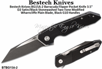 Bestech Knives BG15A-2 Barracuda Flipper Pocket Knife 3.5" D2 Satin/Black Stonewashed Two-Tone Modified Wharncliffe Plain Blade, Black G10 Handles Bestech Knives BG15A-2 Barracuda Flipper Pocket Knife 3.5" D2 Satin/Black Stonewashed Two-Tone Modified Wharncliffe Plain Blade, Black G10 Handles