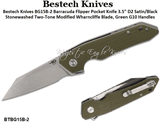 Bestech Knives BG15B-2 Barracuda Flipper Pocket Knife 3.5" D2 Satin/Black Stonewashed Two-Tone Modified Wharncliffe Blade, Green G10 Handles 