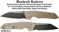 Bestech Knives BG15C-2 Barracuda Flipper Pocket Knife 3.5" D2 Satin/Black Stonewashed Two-Tone Modified Wharncliffe Plain Blade, Beige G10 Handles Bestech Knives BG15C-2 Barracuda Flipper Pocket Knife 3.5" D2 Satin/Black Stonewashed Two-Tone Modified Wharncliffe Plain Blade, Beige G10 Handles