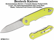 Bestech Knives BG17C-1 Torpedo Flipper Pocket Knife 3.125" D2 Satin/Stonewashed Two-Tone Plain Blade, Textured Fruit Green G10 Handles Bestech Knives BG17C-1 Torpedo Flipper Pocket Knife 3.125" D2 Satin/Stonewashed Two-Tone Plain Blade, Textured Fruit Green G10 Handles