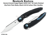 Bestech Knives BG18A Fanga Flipper Pocket Knife 4.02" D2 Satin Clip Point Plain Blade, Black G10 Handles