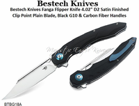Bestech Knives BG18A Fanga Flipper Pocket Knife 4.02" D2 Satin Clip Point Plain Blade, Black G10 Handles Bestech Knives BG18A Fanga Flipper Pocket Knife 4.02" D2 Satin Clip Point Plain Blade, Black G10 Handles