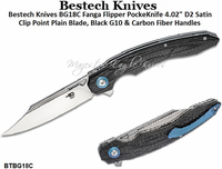 Bestech Knives BG18C Fanga Flipper PockeKnife 4.02" D2 Satin Clip Point Plain Blade, Black G10 & Carbon Fiber Handles Bestech Knives BG18C Fanga Flipper PockeKnife 4.02" D2 Satin Clip Point Plain Blade, Black G10 & Carbon Fiber Handles