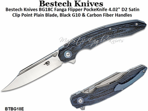 Bestech Knives BG18E Fanga Flipper Pocket Knife 4.02" D2 Satin Clip Point Plain Blade, Blue G10 & Carbon Fiber Handles Bestech Knives BG18E Fanga Flipper Pocket Knife 4.02" D2 Satin Clip Point Plain Blade, Blue G10 & Carbon Fiber Handles