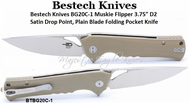 Bestech Knives BG20C-1 Muskie Flipper Pocket Knife 3.75" D2 Satin Drop Point, Plain Blade Beige G10 handle & backspacer Bestech Knives BG20C-1 Muskie Flipper Pocket Knife 3.75" D2 Satin Drop Point, Plain Blade Beige G10 handle & backspacer