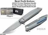 Bestech Knives BT1701A Flipper 3.75" S35VN Gray Titanium Handles Stonewashed Blade Knife