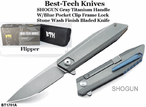 Bestech Knives BT1701A Flipper 3.75" S35VN Gray Titanium Handles Stonewashed Blade Knife