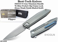 Bestech Knives BT1701A Flipper 3.75" S35VN Gray Titanium Handles Stonewashed Blade Knife Bestech Knives BT1701A Flipper 3.75" S35VN Gray Titanium Handles Stonewashed Blade Knife