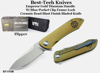 Bestech Knives BT1703B Flipper 3.75" S35VN Gold Titanium Handles Stonewashed Blade Knife Bestech Knives BT1703B Flipper 3.75" S35VN Gold Titanium Handles Stonewashed Blade Knife