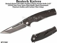 Bestech Knives BT1706C Preditor Flipper Pocket Knife 3.63" S35VN Two-Tone Tanto Plain Blade, Black Stonewash Titanium Handles with Carbon Fiber Inlays Bestech Knives BT1706C Preditor Flipper Pocket Knife 3.63" S35VN Two-Tone Tanto Plain Blade, Black Stonewash Titanium Handles with Carbon Fiber Inlays