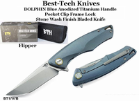 Bestech Knives BT1707B Dolphin Flipper 3.63" S35VN Stonewashed Blade, Blue Titanium Handled Knife Bestech Knives BT1707B Dolphin Flipper 3.63" S35VN Stonewashed Blade, Blue Titanium Handled Knife