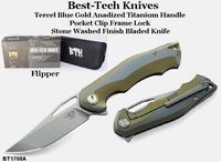 Bestech Knives BT1708A Tercel Flipper 3.5" S35VN Stonewashed Blade, Bronze Titanium Handled Knife Bestech Knives BT1708A Tercel Flipper 3.5" S35VN Stonewashed Blade, Bronze Titanium Handled Knife