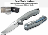 Bestech Knives BT1708B Tercel Flipper 3.5" S35VN Stonewashed Blade, Gray Titanium Handled Knife