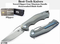 Bestech Knives BT1708B Tercel Flipper 3.5" S35VN Stonewashed Blade, Gray Titanium Handled Knife Bestech Knives BT1708B Tercel Flipper 3.5" S35VN Stonewashed Blade, Gray Titanium Handled Knife