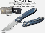 Bestech Knives BT1709B Starfighter Flipper 3.5" S35VN Two-Tone Blade, Blue Titanium Handled Knife