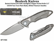 Bestech Knives BT1709C Starfighter Flipper Pocket Knife 3.5" S35VN Two-Tone Plain Blade, Milled Titanium Handles Bestech Knives BT1709C Starfighter Flipper Pocket Knife 3.5" S35VN Two-Tone Plain Blade, Milled Titanium Handles