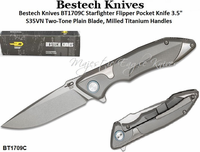 Bestech Knives BT1709C Starfighter Flipper Pocket Knife 3.5" S35VN Two-Tone Plain Blade, Milled Titanium Handles Bestech Knives BT1709C Starfighter Flipper Pocket Knife 3.5" S35VN Two-Tone Plain Blade, Milled Titanium Handles