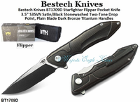 Bestech Knives BT1709D Starfighter Flipper Pocket Knife 3.5" S35VN Satin/Black Stonewashed Two-Tone Drop Point, Plain Blade Dark Bronze Titanium Handles Bestech Knives BT1709D Starfighter Flipper Pocket Knife 3.5" S35VN Satin/Black Stonewashed Two-Tone Drop Point, Plain Blade Dark Bronze Titanium Handles