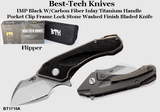 Bestech Knives BT1710A Imp Flipper 2" S35VN Stonewashed Plain Blade, Titanium Handles with Carbon Fiber Inlay