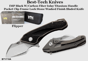 Bestech Knives BT1710A Imp Flipper 2" S35VN Stonewashed Plain Blade, Titanium Handles with Carbon Fiber Inlay