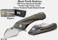 Bestech Knives BT1710C IMP Flipper 2" S35VN Stonewashed Plain Blade, Gray Titanium Handled Knife Bestech Knives BT1710C IMP Flipper 2" S35VN Stonewashed Plain Blade, Gray Titanium Handled Knife