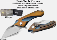 Bestech Knives BT1711B Goblin Flipper 2" S35VN Satin Finished Plain Blade, Bronze & Blue Titanium Handled Knife Bestech Knives BT1711B Goblin Flipper 2" S35VN Satin Finished Plain Blade, Bronze & Blue Titanium Handled Knife
