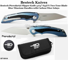 Bestech Knives BT1801A Bestech Pterodactyl Flipper Knife 3.64" S35VN Two-Tone Blade, Blue Titanium Handles with Carbon Fiber Inlays Bestech Knives BT1801A Bestech Pterodactyl Flipper Knife 3.64" S35VN Two-Tone Blade, Blue Titanium Handles with Carbon Fiber Inlays