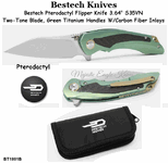 Bestech Knives BT1801B Bestech BT1801B Pterodactyl Flipper Knife 3.64" S35VN Two-Tone Blade, Green Titanium Handles with Carbon Fiber Inlays