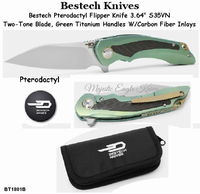 Bestech Knives BT1801B Bestech BT1801B Pterodactyl Flipper Knife 3.64" S35VN Two-Tone Blade, Green Titanium Handles with Carbon Fiber Inlays Bestech Knives BT1801B Bestech BT1801B Pterodactyl Flipper Knife 3.64" S35VN Two-Tone Blade, Green Titanium Handles with Carbon Fiber Inlays