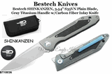 Bestech Knives BT1803A Bestech Shinkansen Front Flipper Knife 3.54" S35VN Two-Tone Blade, Gray Titanium Handles with Carbon Fiber Inlays