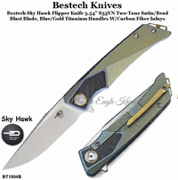 Bestech Knives BT1804B Bestech Sky Hawk Flipper Knife 3.54" S35VN Two-Tone Satin/Bead-Blast Blade, Blue/Gold Titanium Handles with Carbon Fiber Inlays Bestech Knives BT1804B Bestech Sky Hawk Flipper Knife 3.54" S35VN Two-Tone Satin/Bead-Blast Blade, Blue/Gold Titanium Handles with Carbon Fiber Inlays