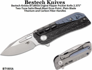 Bestech Knives BT1805A Engine Flipper Pocket Knife 2.375" Two-Tone Satin/Bead-Blast Drop Point, Plain Blade Titanium and Carbon Fiber Handles Bestech Knives BT1805A Engine Flipper Pocket Knife 2.375" Two-Tone Satin/Bead-Blast Drop Point, Plain Blade Titanium and Carbon Fiber Handles