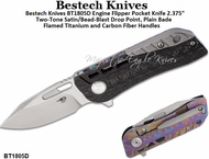 Bestech Knives BT1805D Engine Flipper Pocket Knife 2.375" Two-Tone Satin/Bead-Blast Drop Point, Plain Bade Flamed Titanium and Carbon Fiber Handles Bestech Knives BT1805D Engine Flipper Pocket Knife 2.375" Two-Tone Satin/Bead-Blast Drop Point, Plain Bade Flamed Titanium and Carbon Fiber Handles