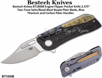 Bestech Knives BT1806B Engine Flipper Pocket Knife 2.375" Two-Tone Satin/Bead-Blast Bowie Plain Blade, Blue Titanium and Carbon Fiber Handles Bestech Knives BT1806B Engine Flipper Pocket Knife 2.375" Two-Tone Satin/Bead-Blast Bowie Plain Blade, Blue Titanium and Carbon Fiber Handles