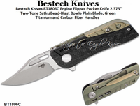Bestech Knives BT1806C Engine Flipper Pocket Knife 2.375" Two-Tone Satin/Bead-Blast Bowie Plain Blade, Green Titanium and Carbon Fiber Handles Bestech Knives BT1806C Engine Flipper Pocket Knife 2.375" Two-Tone Satin/Bead-Blast Bowie Plain Blade, Green Titanium and Carbon Fiber Handles