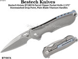 Bestech Knives BT1807A Parrot Flipper Pocket Knife 2.375" CPM-S35VN Stonewashed Drop Point, Plain Blade Titanium Handles  