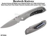 Bestech Knives BT1809A Junzi Slipjoint Knife 2.8" CPM-S35VN Bead-Blast Drop Point Plain Blade Titanium Handles with Carbon Fiber Inlays  
