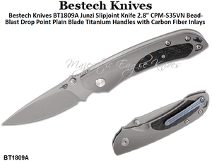 Bestech Knives BT1809A Junzi Slipjoint Knife 2.8" CPM-S35VN Bead-Blast Drop Point Plain Blade Titanium Handles with Carbon Fiber Inlays  