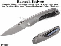 Bestech Knives BT1809A Junzi Slipjoint Knife 2.8" CPM-S35VN Bead-Blast Drop Point Plain Blade Titanium Handles with Carbon Fiber Inlays Bestech Knives BT1809A Junzi Slipjoint Knife 2.8" CPM-S35VN Bead-Blast Drop Point Plain Blade Titanium Handles with Carbon Fiber Inlays
